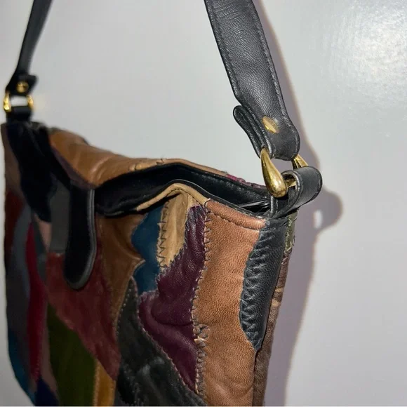 Patchwork Leather Shoulder Bag Genuine Leather Purse MultiColor Luxury Boho - Picture 3 of 16